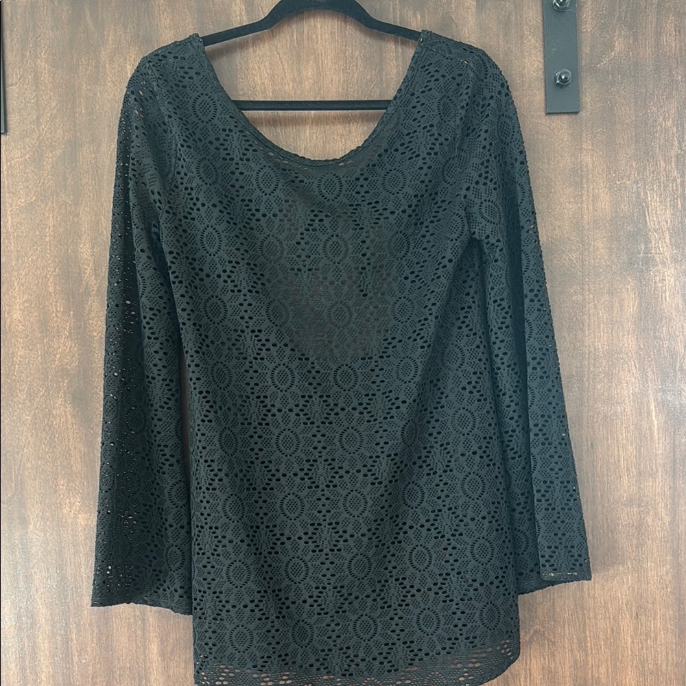 Black long sleeve swim coverup